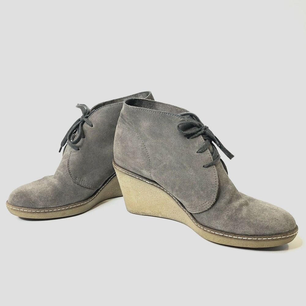 J Crew Womens Gray Suede Wedge Lace Up Booties Macalister‎ Italy Size 8